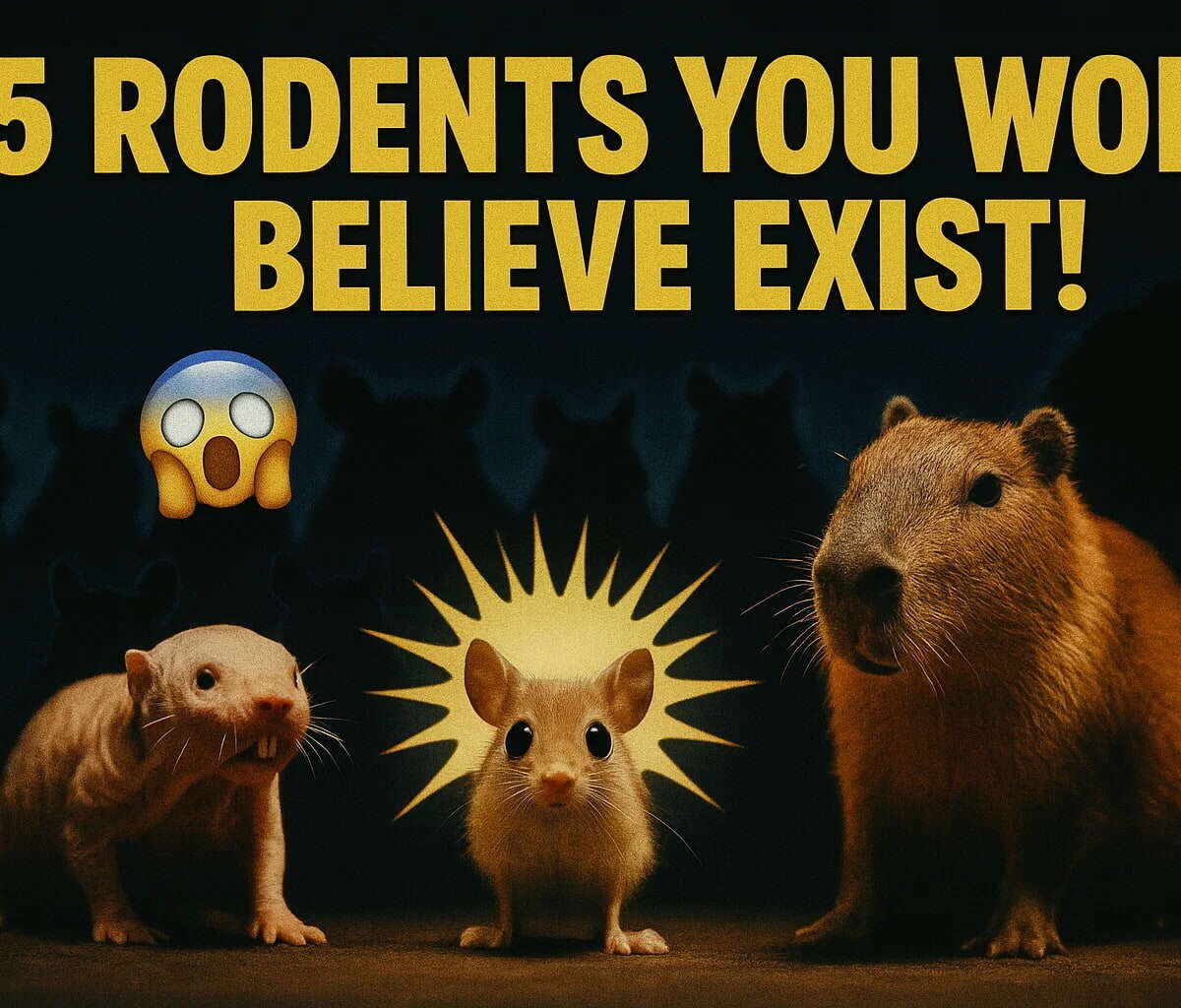 15 weird rodents lineup thumbnail with Capybara, Pygmy Jerboa, and Naked Mole Rat in photorealistic detail