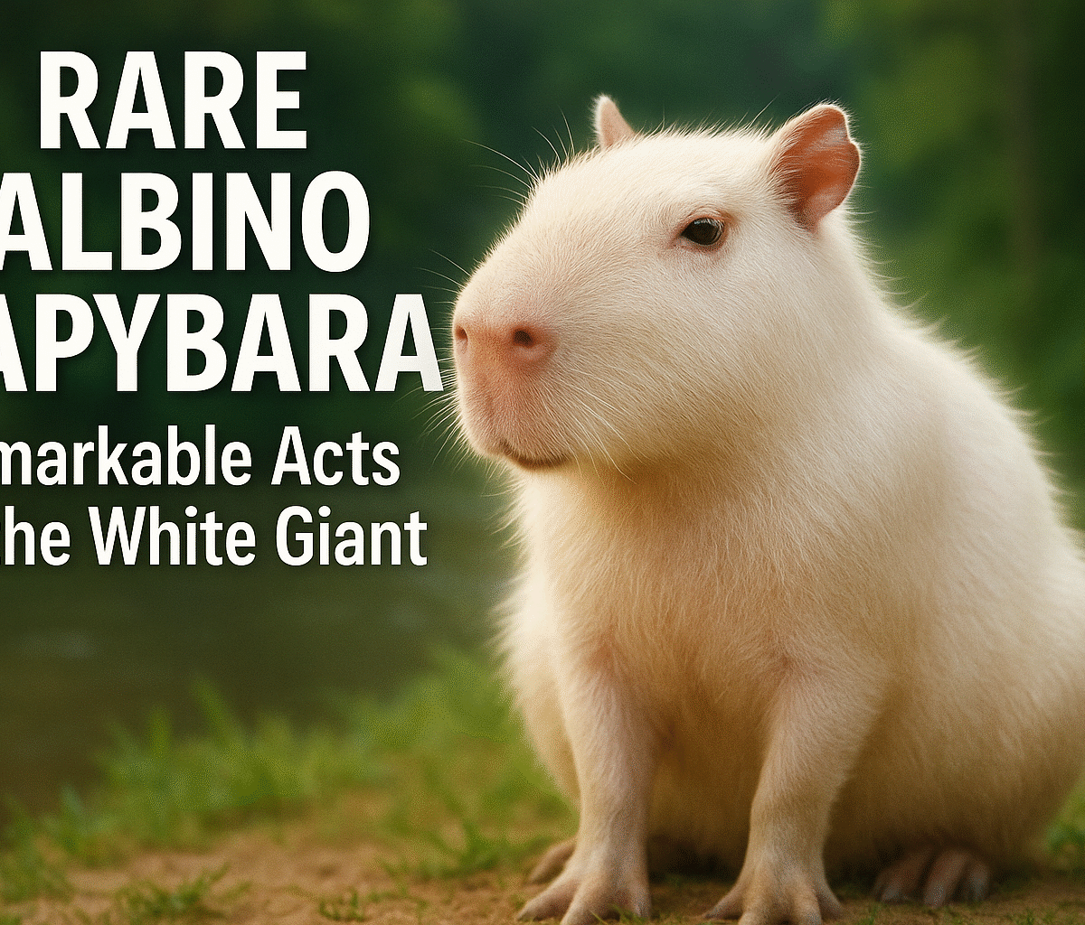 Rare albino capybara standing in a natural habitat