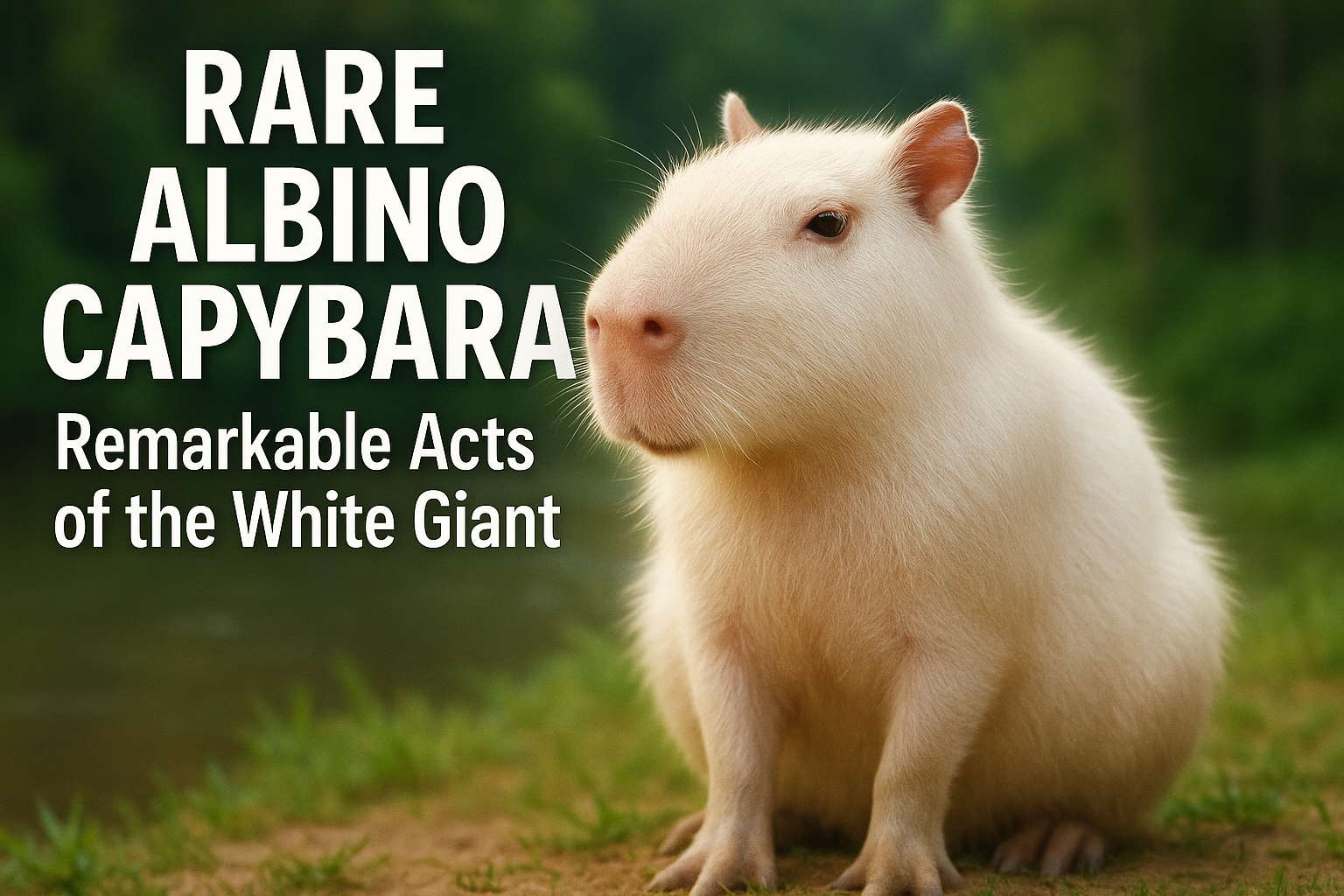 Rare albino capybara standing in a natural habitat